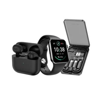 Green Lion 3 in 1 Ultimate Combo (Smart Watch /Earbud/Multi Travel Box ) Black