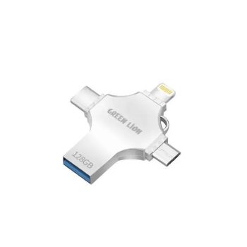 Green Lion 4 in 1 USB Flash Drive 128GB -Silver