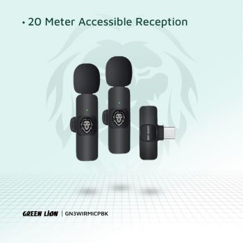 Green Lion 3 in 1 Wireless Microphone (USB-A, Type C, Lightning) -Black