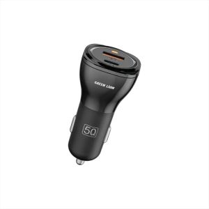 Green Lion Dual Port Car Charger 50W (with C to C / C to L Cable) - Black