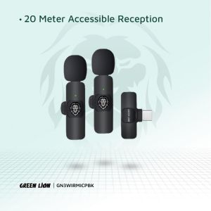 Green Lion 3 in 1 Wireless Microphone (USB-A, Type C, Lightning) -Black