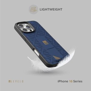 Levelo Morphix Gripstand Leather Case for iPhone 14 Pro Max Blue