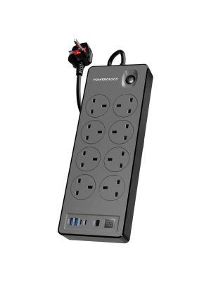 Powerology 8AC 2990W Power Strip PD 20W - Black