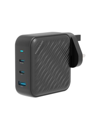Powerology 140W Dual PD QC 2X USB-A GaN Charger UK Black