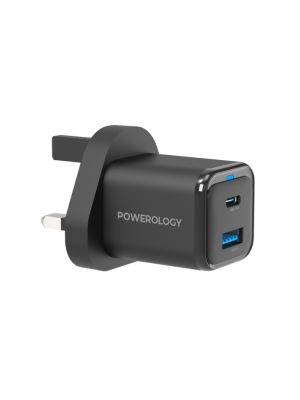 Powerology 35W PD QC Super Compact Quick Charger and 1X USB-A 18W GaN Charger With USB-C Cable Black