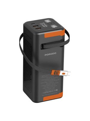Porodo Power Boost 50000mAh Power Bank with Retractable Type-C Cable - Black